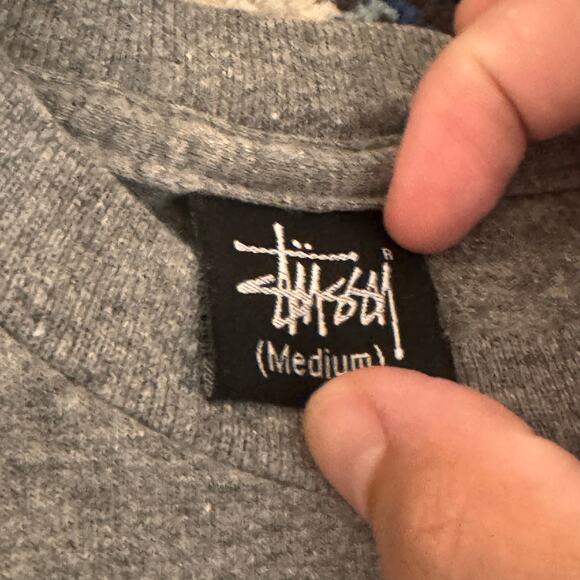 Y2k Vintage Stussy Gray Graphic Grafiti TShirt Cropped 19x23 - Picture 4 of 5
